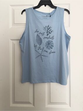 NWT Caribbean Joe Pale Blue Sleeveless Seashell Graphic Tank Top Size L